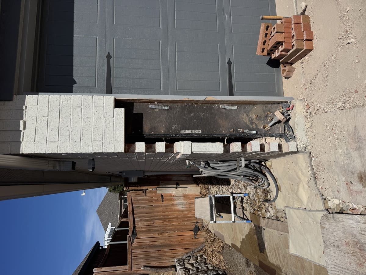 Brick stain and efflorescence removal in Fort Worth — before professional masonry cleaning and waterproofing treatment